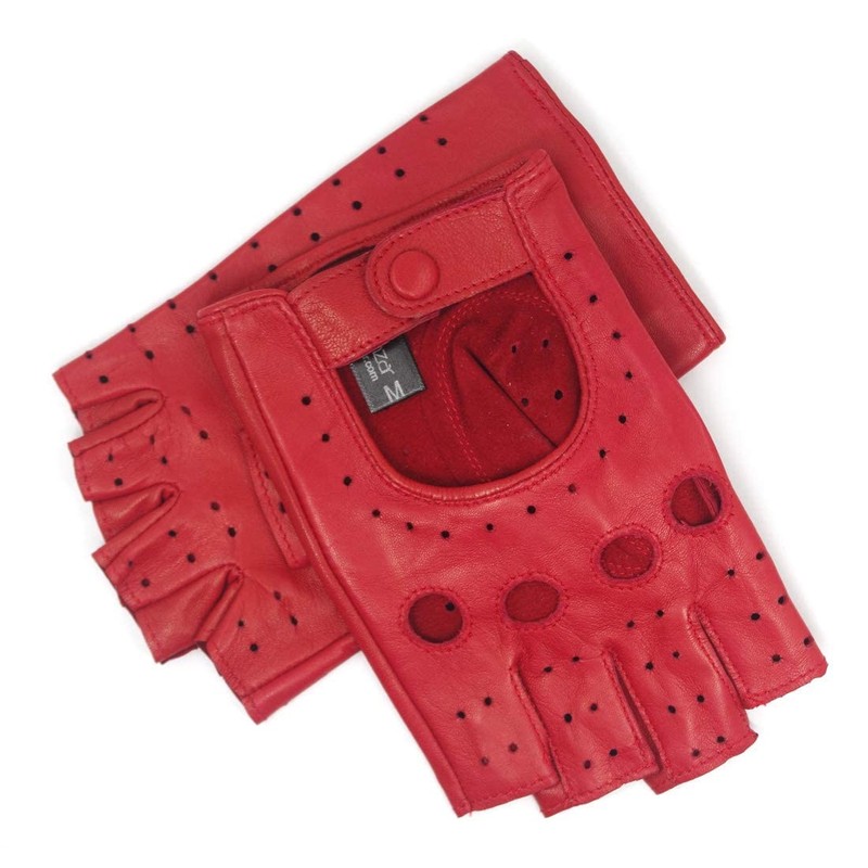 Harssidanzar Womens Leather Gloves,Womens Lambskin Leather Half-Finger Fingerless Driving Gloves