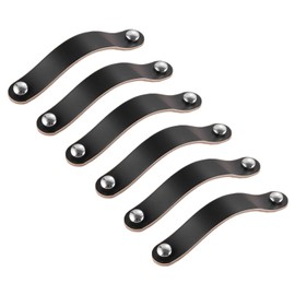 Qrity Pack of 8 Leather Knobs Cabinet Leather Loop Handle Furniture Handles Leather Cabinet Handles 96 mm Black