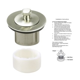 Lift & Turn Bathtub Drain Stopper - Tub Drain Stopper | Assembly Kit with Strainer and Stopper | Bath Tub Drain Stopper Replacement Fit Both 1-1/2" Or 1-3/8" Drain | Brushed Nickel