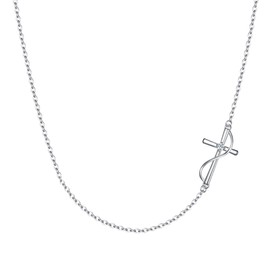 FANZE Sideways Cross Choker Necklace, 925 Sterling Silver CZ Faith Hope Love Cross Pendant Necklace for Women, Good Luck Birthstone Jewelry BFF Gift, 925 Sterling Silver,Cubic Zirconia, Cubic Zirconia