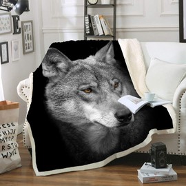 Black Wolf Comfort Warmth - Manta de forro polar Sherpa con diseño de calavera de rosa y blanco (manta de 60 x 80 pulgadas)