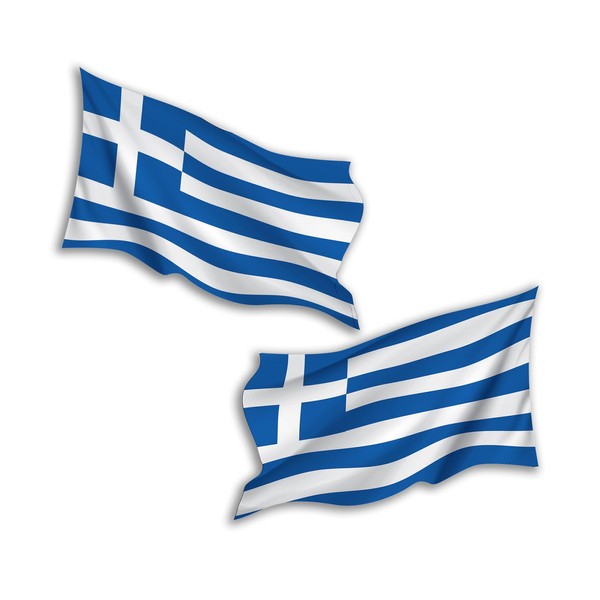 2 x 10cm Waving Greece Flag Vinyl Stickers - Greek