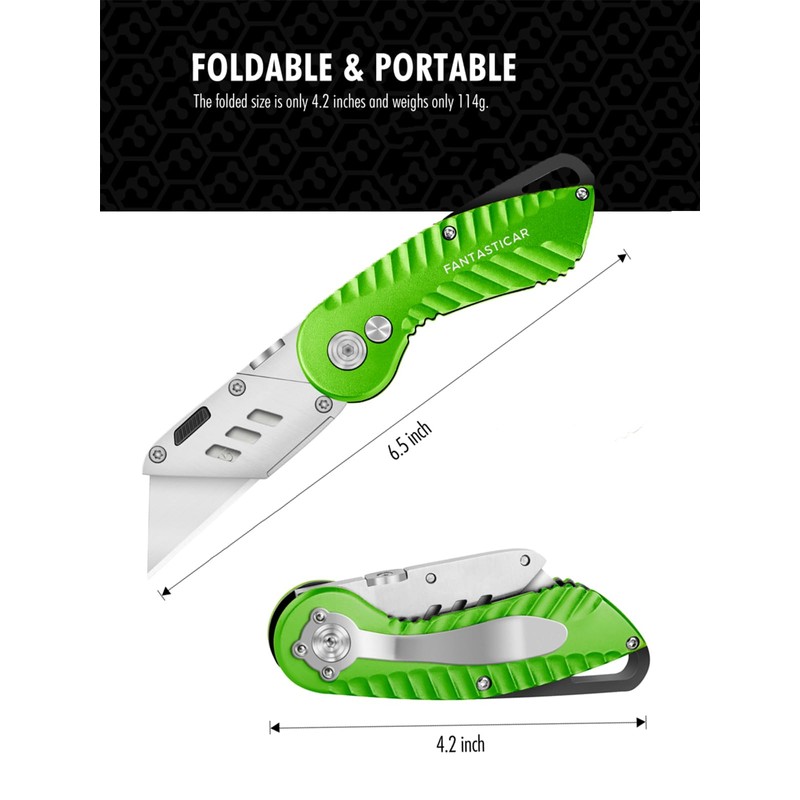 FantastiCAR Folding Utility Knife, Sturdy Metal Box Cutter with Extra