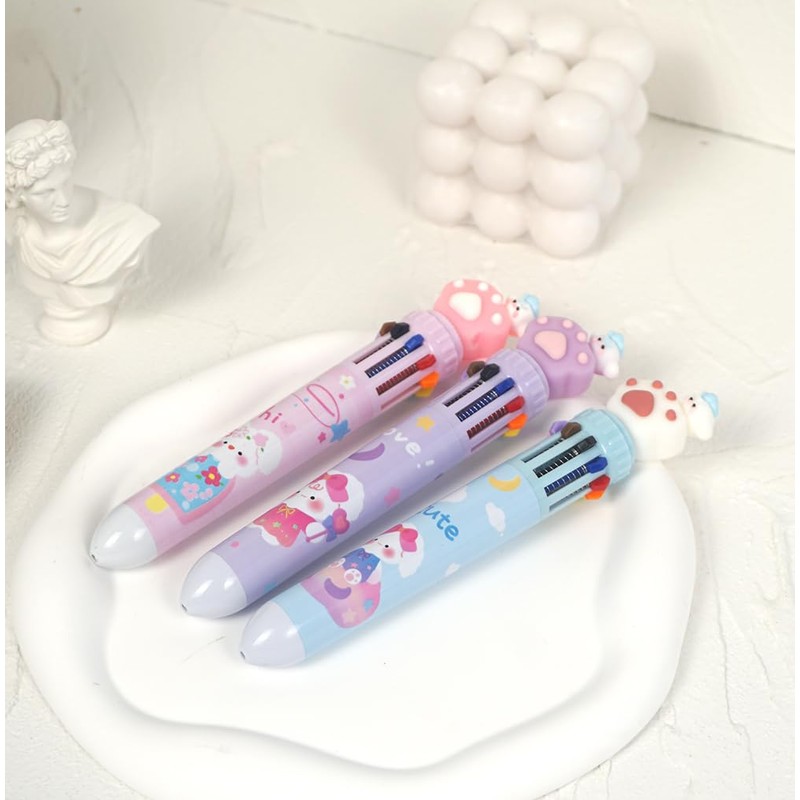 Clapoyis 3pcs 10 Colors Ballpoint Pen 0.5mm Animal Cat
