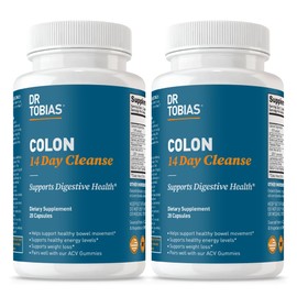 Dr. Tobias Colon 14 Day Cleanse, Advanced Gut Cleanse Detox for Women & Men with Cascara Sagrada, Psyllium Husk, Senna Leaf & Probiotics, Non-GMO Colon Cleanse, 2 Bottles of 28 Capsules (1-2 Daily)