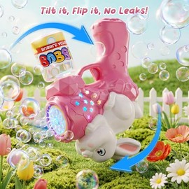 Bunny Bubble Gun for Kids, 2 Pack Rabbit Bubble Machine for Toddler W/LED Lights, 12000+ Bubble/Min, 360° Leak-Proof Bubble Blower Blaster Toy, Outdoor Summer Play, Easter, Wedding & Birthday Gifts