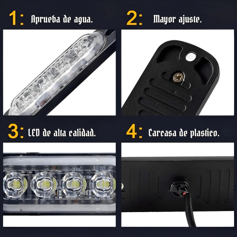 Par Barra Lateral Faro Led Estrobo Patrulla Auto Moto