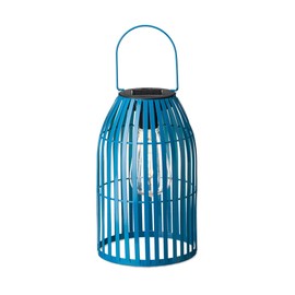 Glitzhome Solar Lanterns Blue Metal Woven Outdoor Hanging Solar Lights with Edison Bulbs for Garden Patio Yard Outdoor Decors