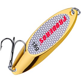PROBEROS Cucharas de pesca, señuelos de lubina, anzuelo de pesca con ganchos agudos, cuchara de metal duro, señuelo de pesca, 10 unidades/paquete, 0.6 onzas, oro