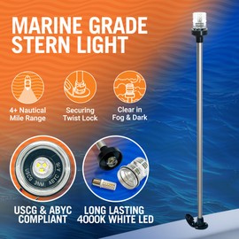 Boat Anchor Light Pole, 35" LED Stern Light, USCG Tested Waterproof Marine Navigation Light, 2NM White All-Around Lighthouse, Rear Light Pole LED Accessory for Boats