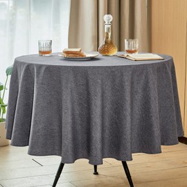 Mebakuk Round Table Cloth Linen Farmhouse Tablecloth Waterproof Anti-Shrink Soft and Wrinkle Resistant Decorative Fabric Table Cover for Kitchen (Dark Grey, 70" Round (4-6 Seats))
