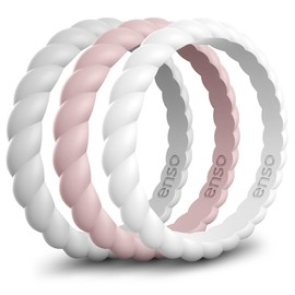 Enso Rings Stackable Braided Silicone Wedding Ring – Comfortable and Flexible Design - White/Pink Sand/Misty Grey - 3 Pack - Size 7