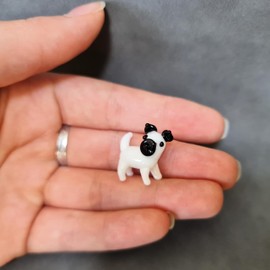 Mini Pug Puppy in a Tin - Cute Little Glass Animal - Silver Gift Tin - Miniature White Figurine for Dog Lovers - Small Decoration Ornament - Home Decor