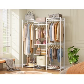 HOMIDEC Wardrobe Closet, 4 Hanging Spaces Portable Clothes Rack,Free Standing Closet Organizer and Storage System with Hanging Rods,Clothing Rack Suitable for Cloakroom,Bedroom,Entrances,etc.White