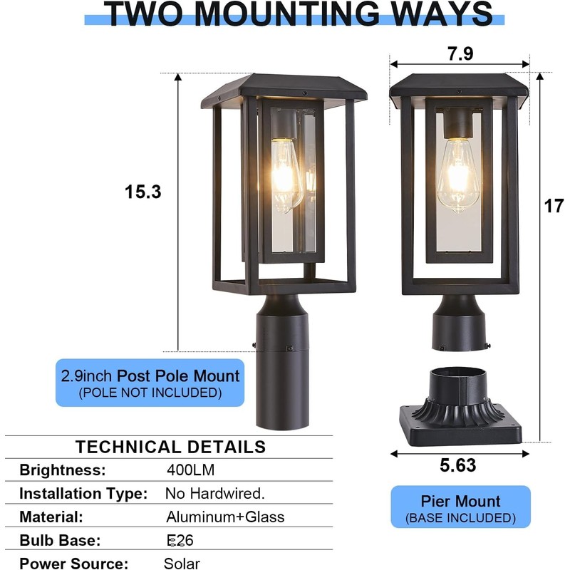 SCNYCUL Solar Lamp Post Lights for Outdoor with Pier Mount