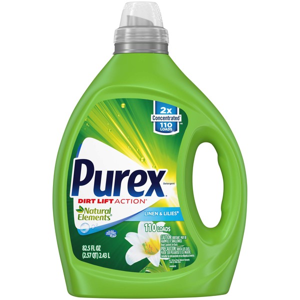 Purex Liquid Laundry Detergent, Natural Elements Linen & Lilies, 2X Concentrated, 126 Loads, 82.5 Fl Oz