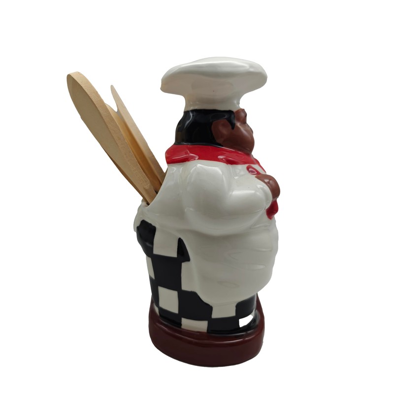 ACK Happy Bistro Chef Hand Painted Ceramic Utensil Jar, Utensil