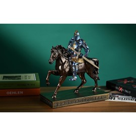 HDMbigmi King's Guard Cavalry Warrior Leader Swordsman Armor Knight Statue Ornament as Gift for Office and Home (Blue)