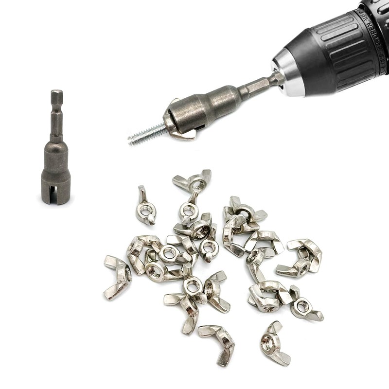 Yoliko 1/4" Wing Nut Driver Wing Nut Drill Bit Socket