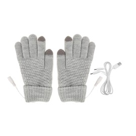 USB Heated Gloves Thicken Detachable Electronic Warming Knitted Gloves for Autumn Winter Grey