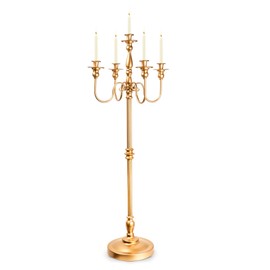Gold Candelabra for Wedding Event Decor, 50'' Tall Floor Candle Holder, 1 Pcs Metal 5 Arm Centerpiece for 5 Candlesticks, Party Wedding Aisle Home Decorations