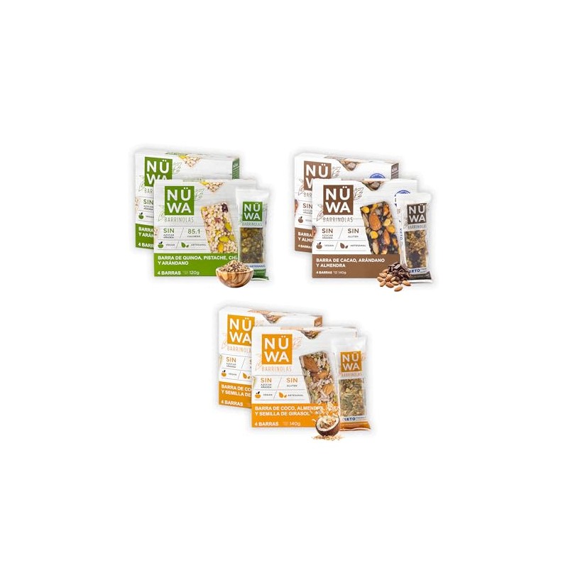 MIX PACK NWA KETO 8 Barritas de Cacao, 8 Coco