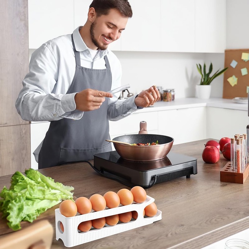 Egg Holder for Fridge, 2 Tiers Auto Rolling Forward (Can