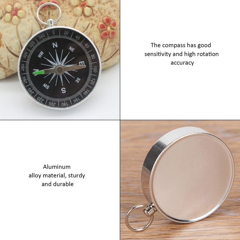 2-Piece Portable Compass with 2-Bar Key Ring, Pocket Navigation Tool,
