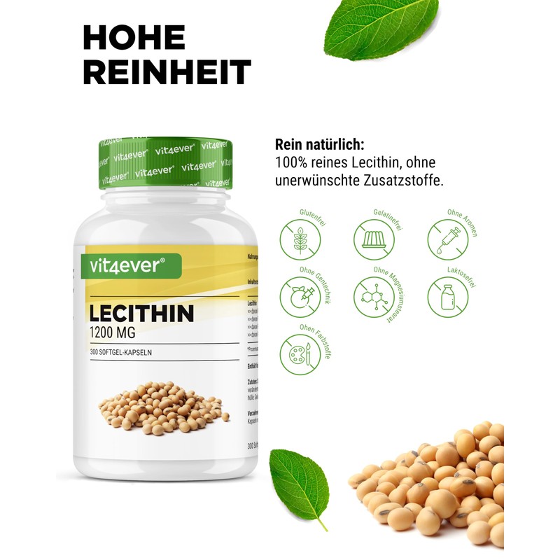 Lecithin 1200 mg – 300 Softgels – Premium: With Phosphatides