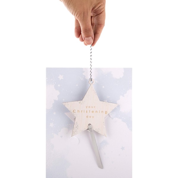 Hallmark Large Christening Card - Contemporary Wooden Star Design