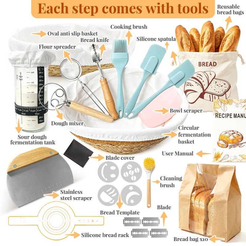 Sourdough Bread Baking Kit, Supplies with Round & Bread Proofing