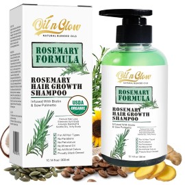 OilnGlow USDA Organic Rosemary Hair Growth Shampoo For Thickening, Regrowth &...