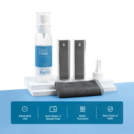 Click Clean Screen Cleaner Kits - 2 All-in-One Mist Cleaner with 4 oz Refill, 1 Microfiber Cloth(7.8 x 7.8in), 1 Mini Funnel, and 1 Sprayer - for All Phones, Laptop and Tablet Screens