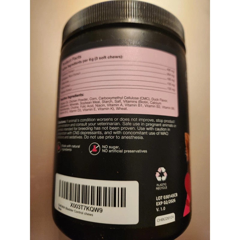 Chewia Dog Advanced Bladder Control Chews Cranberry Power Chews Exp:
