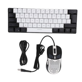61 Key RGB Illuminated Keyboard with Mouse Multi Color LED Backlit Wired Gaming Keyboard for Tablet Laptop White Center Black Frame