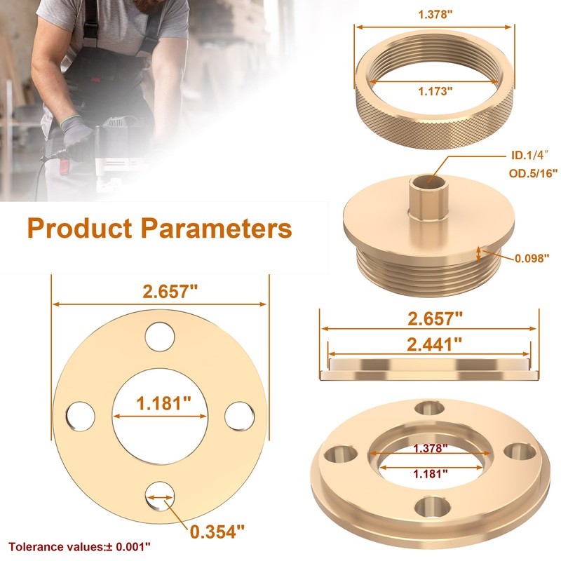 inBovoga Template Guide Adapter, 1/4 Inch Solid Brass Routing Guide