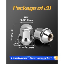 Dynofit 14x1.5 Factory Lug Nuts for Mustang Edge, 20pcs One-piece Style Chrome Wheel Nut Compatible With Ford Explorer Fusion Maverick, Alloy Steel Lugnut fit Aviator MKX Replace OE#ACPZ-1012-M/1012-D