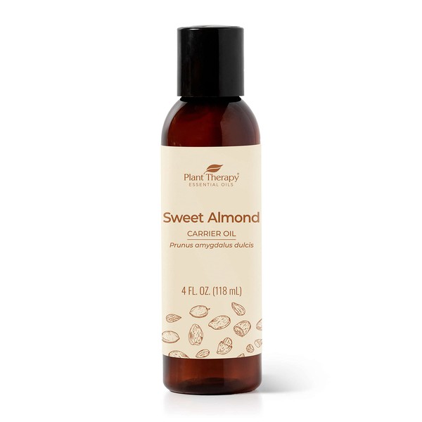 Plant Therapy Sweet Almond Oil - for Skin, Hair, Body, Face & Baby - Natural Moisturizer, Massage & Aromatherapy Carrier Oil 100% Pure, Cold Pressed California Almonds, Made in USA, 4 oz