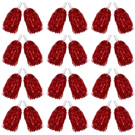 PPXMEEUDC 24PCS Cheerleading Pom Poms Metallic Foil Plastic Pom Poms with Baton Handle for Game Sports Squads Dancing Party Football Basketball Club Spirit Sports Stage Performance Celebration (red)