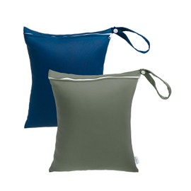 babygoal Travel Laundry Bags 2 Pack, Ideal for Travel, Gym and Swimming-Washable Waterproof Wet Dry Bags for Dirty Clothes, Bathing Suits and Swimsuits(olive green and lake blue)