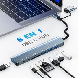 USB C Hub 8 in 2 USB C Distributor, Multiport Adapter M-acbook USB Adapter, USB Hub USB C with SD & TF Card Reader, USB 3.0 & USB 2.0 Ports, Type C Port, USB C Hub 3.0 for MacBook Air/Pro, Galaxy,