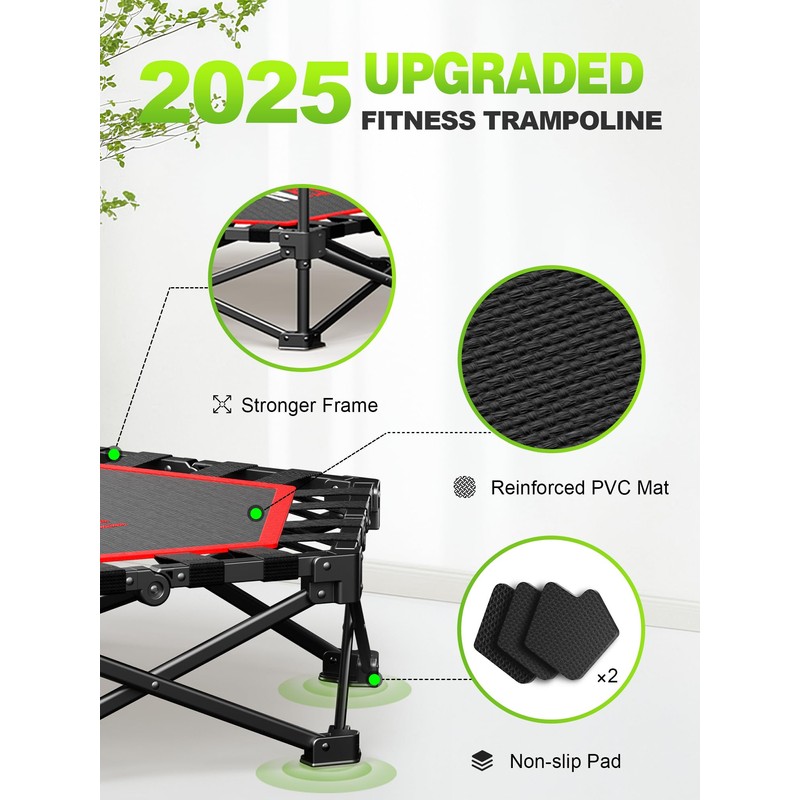 FitNexus 42" Foldable Mini Trampoline- 450lb Capacity Fitness Rebounder w/3-Level