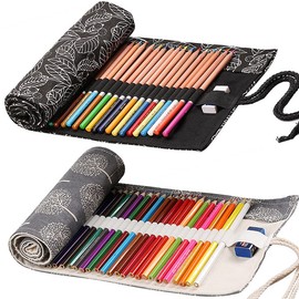 Ouceanwin Canvas Pencil Wrap, 2 Pieces 36 Holes Canvas Pencil Roll Portable Bag Pencil Case Pencil Case Pencil Case for Artists Travel School