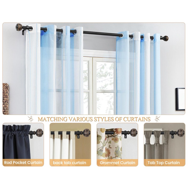 USFOOK Black Curtain Rods for Windows 72 to 144 Inch,