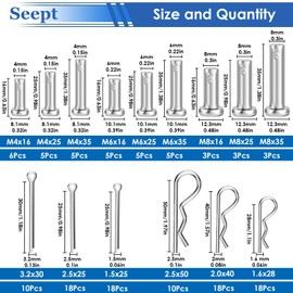 Seept 132Pcs Clevis Pins 304 Stainless Steel Cotter Pin Hair Pin Carbon Steel Single Hole Clevis Pin for Trailer Latch Cotter Pin Hair Pin Clevis Pin Assortment Kit