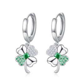 KINGWHYTE Four Leaf Clover Earrings 925 Sterling Silver Irish Green Earrings for Women St Patricks Day Earrings Irish Jewellery Gifts for Women Ladies, Sterling Silver, Not known.