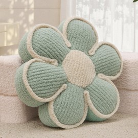 Nmkopzy Sage Green Decorative Throw Pillows Flower Daisy Shaped Pillow 16" Soft Floor Cushion for Couch Bed Chair Girls Room Bedroom Decor Aesthetic (1, Sage Green, 16 Inch)