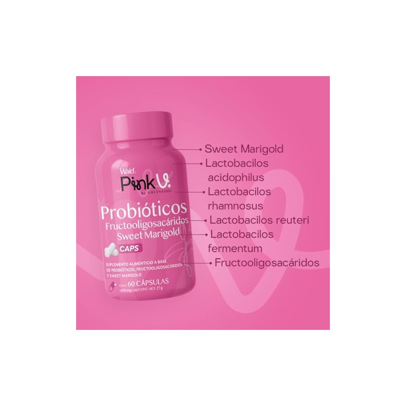 PinkV Suplemento de Probióticos con Fructooligosacáridos y Sweet Marigold 60