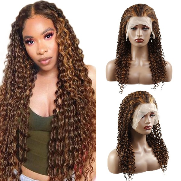 AiPliantfis Real Hair Wig, Brown, 13 x 6 Lace Front Wigs, P430 Deep Wave Wig, Hair Wigs with Top Swiss Lace Pre-Plucked, Natural Hairline, Brazilian Remy Hair, Unprocessed Virgin Hair Wig, 14 Inches