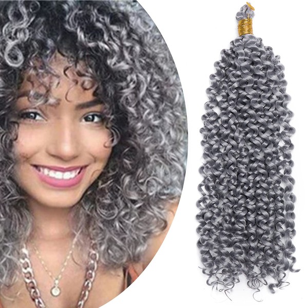 SEGO Afro Kinky Hair Extensions, Water Wave Braids, Hair Extensions, Closure, Crochet, Curly, Grey-1, 14 Inches (35 cm), 100 g